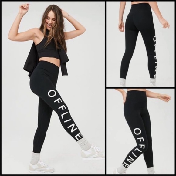 aerie Pants - American Eagle Aerie OFFLINE Real Me High Waisted Graphic Legging Black Size M